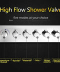 Top Shelf Thermostatic LED Shower System With Ceiling Mounted Rain Showerhead And Solid Brass Handheld Sprayer Plus Anti Scald Multi Function Bathroom Faucet Set That Runs Smooth Without Skipping A Beat with five-mode shower valve and temperature control.