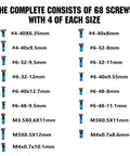 68 Piece Screw Set For Red Dot Sights And Optics Mounts With 17 Screw Types In Inch And Metric Sizes chart