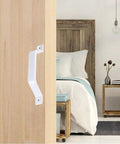2 Pack Sliding Barn Door Handles In White, 6.1 Inch Long Aluminum Alloy Gate Handles, Installed on Wooden Door in Bedroom