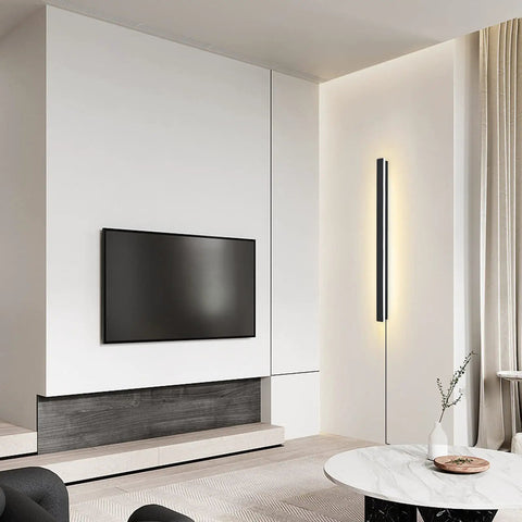 Modern No Fuss Plug In Long Wall Sconce 39 Inch Black Matte LED Wall Light 20W 3000K Warm White Acrylic Indoor Wall Lamp With 59 Inch Plug Cable