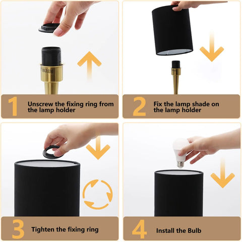 Assembly steps for Modern Table Lamp With Brass Droplet Base And Black Linen Drum Shade Perfect For Bedroom Nightstand Living Room Or Office Small Desk Light With Sleek Cylinder Design And Contemporary Metal Finish