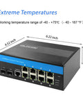 8 Port PoE Plus Industrial Gigabit Ethernet Layer 2 Managed Switch With 8 Gigabit Ports 2 SFP Slots IP40, dimensions shown