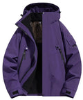 3 In 1 Winter Softshell Ski Jacket With Hood For Men And Women Water And Wind Resistant Insulated Coat Warm Purple 3XL