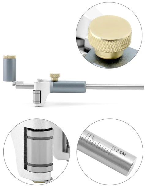 Adjustable Wheel Marking Gauge For Woodworking And Slick Rolling Stainless Steel Scriber close-up of knob and scale measurements