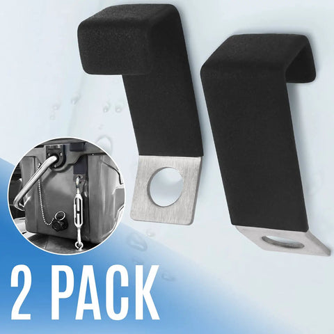 Heavy Duty Stainless Steel Ice Chest Bracket For Truck Bed Floor Mount Compatible With Yeti Rtic Padlock Slot Pack Of 2 close-up view showing rubber coated brackets.