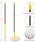 Self Wringing Twist Mop With Long 57 Inch Handle Microfiber Floor Mop With Top Scrub Pad for detailed parts and measurements