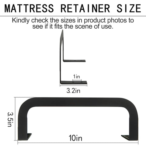 Ditch The Daily Slide, Keep Your Mattress Locked Down With These Heavy Duty Retainer Bars showing black metal size specifications.