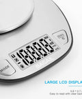 Digital Kitchen Scale With Large Clear Display And Stainless Steel Mixing Bowl For Wet And Dry Foods, close-up on display
