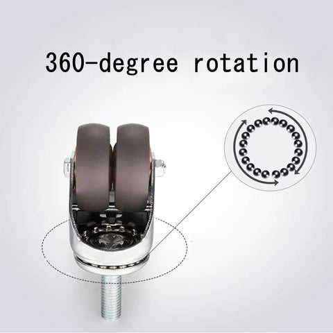 Silent Smooth Cruising Swivel Caster Wheels With Solid Stainless Brackets M12x25mm Threaded Stem showing 360-degree rotation mechanism.