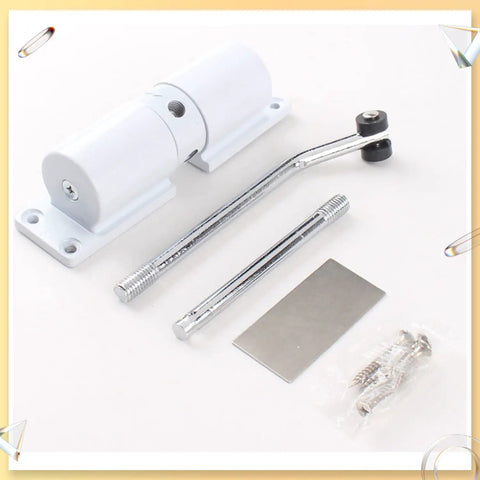 Heavy Duty Zinc Alloy Door Closer With Adjustable Spring Auto Close For Doors Up To 30 Kg White, Easy Install, with accessories