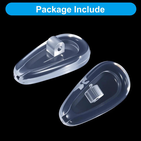 Close-up of two transparent soft silicone eyeglass nose pads from Six Pairs Silicone Eyeglass Nose Pads Set With Screws And Micro Screwdriver.