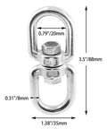 Heavy Duty M8 304 Stainless Steel Double Ended Swing Swivel Eye Hook For Rigging And Marine Applications, Corrosion Resistant, Built To Last, Beefy Load Bearing Capacity. M8 304 stainless steel double ended swivel eye hook, 88mm x 35mm