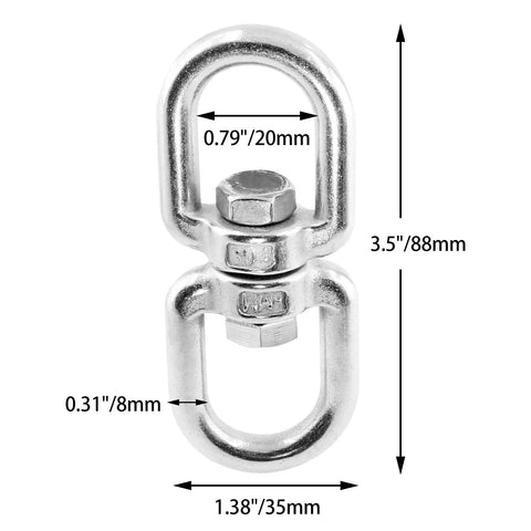 Heavy Duty M8 304 Stainless Steel Double Ended Swing Swivel Eye Hook For Rigging And Marine Applications, Corrosion Resistant, Built To Last, Beefy Load Bearing Capacity. M8 304 stainless steel double ended swivel eye hook, 88mm x 35mm