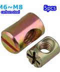 Heavy Duty Barrel Nuts Set For Furniture Assembly M6 To M8 Cross Dowel Nuts With Slotted Hammer Embedded Fit Pack of Five