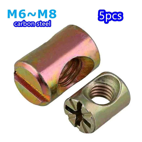 Heavy Duty Barrel Nuts Set For Furniture Assembly M6 To M8 Cross Dowel Nuts With Slotted Hammer Embedded Fit Pack of Five