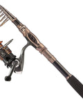 Carbon Fiber Telescopic Fishing Rod And Reel Combo For Saltwater And Freshwater All In One Kit with stainless hooded reel seat.