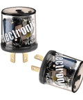 12V Heavy Duty Turn Signal Relay 2 Pack 2 Pin for halogen bulbs, shown from two angles, waterproof design, plug and play installation