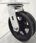 Swivel caster with 6x2 in V-groove iron/steel wheel, black, plate-mount