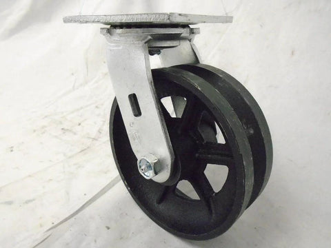 Swivel caster with 6x2 in V-groove iron/steel wheel, black, plate-mount