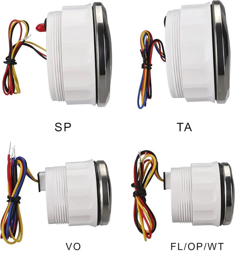 Side view of Pro Series 6 Gauge Set With 110mm Speedometer Tachometer And 52mm Gauges, white dial, wiring visible