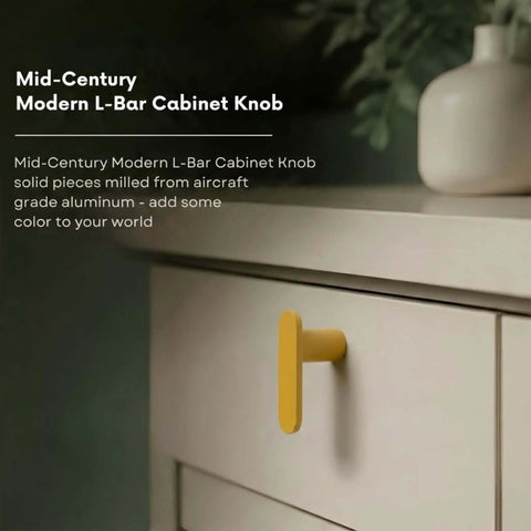 Mid Century Modern L Bar Cabinet Knobs Solid Milled Aluminum Sunflower Yellow Matte Drawer Pulls For Kitchen And Bathroom Cabinetry on drawer.