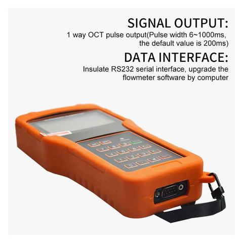 Side view of Handheld Ultrasonic Flow Meter Portable Clamp On Flowmeter With Data Output TS 2 TM 1 TL 1 Sensors DN15 To 6000mm