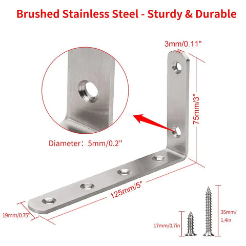 Heavy Duty Beefy Stainless Steel Shelf Brackets Pack Of Four For 5X3 Inch Right Angle Corner Supports 35lb Per Pair Capacity