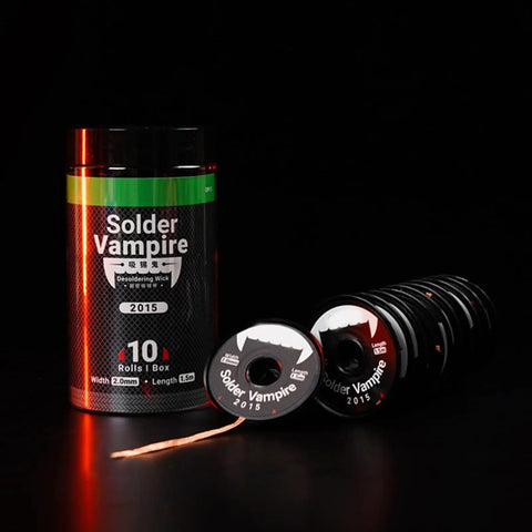 Desoldering Braid For Precision Soldering And PCB Repair box next to spools of dense solder wick for easy pad cleanup.