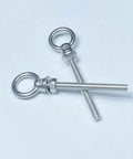 Two stainless steel M8 eyebolts from Six Pack M8 Eyebolts Stainless Steel Heavy Duty Lifting Rings For Swing Tire Chair And Suspension Fittings Outdoor Indoor Anchoring Kit Five Sixteenths Inch By Three And One Eighth Inch, shown side by side on a plain background.