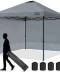 10x10 Pop Up Canopy Tent With Side Walls Waterproof Portable Shade For Camping Backyard And Events Includes Wheeled Carry Bag UV Protection And Easy Setup Instant Outdoor Shelter shown with carry bag and weights