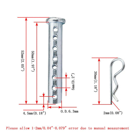 Heavy Duty Adjustable Clevis Pin One Quarter Inch By Two Inch Zinc Plated Steel With Eight Holes And R Clip Twenty Pack Durable Quick Connect Fasteners For Trailer Gate Farm Equipment, 1/4 x 2 in with R-clip