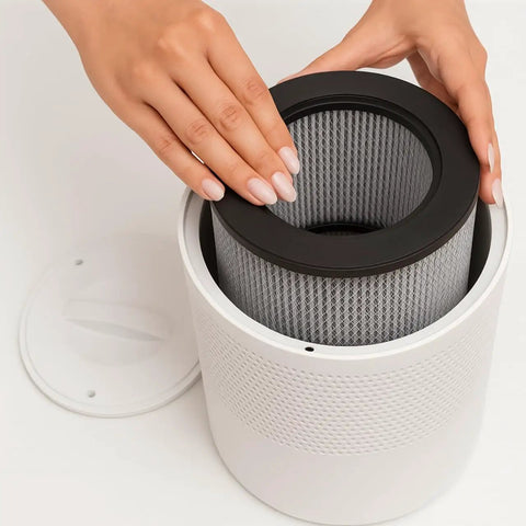 Hands installing a 3 In 1 True HEPA Activated Carbon Filter Replacement For Bissell MYair Purifier 2780A 2780 27809 Not For 3139A