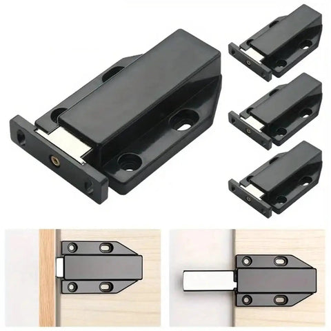 8 Pack Magnetic Cabinet Door Catches No Sweat Push To Open Touch Magnetic Latch, black plastic latch with mounting components