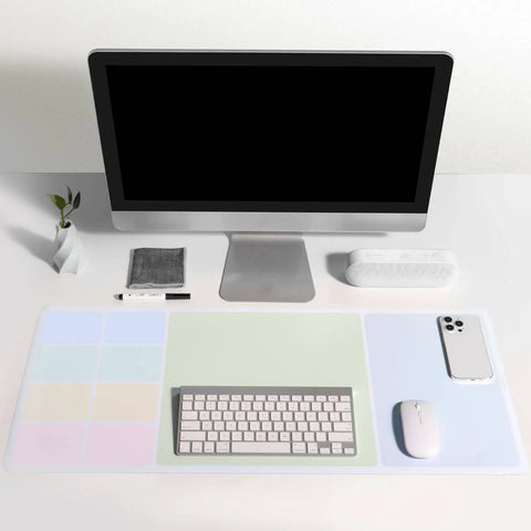 Erasable Desk Pad 32x14 Inch Three In One Mouse Pad and Planning Whiteboard for your desk with matte finish in office setup.
