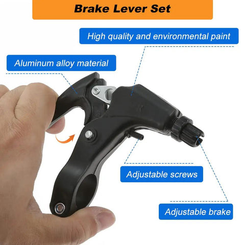 Close-up of black aluminum alloy brake lever from V Type Bike Brake Set 6PCS For Road And MTB Bicycles, emphasizing features.