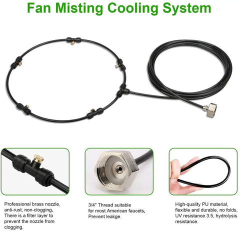 Ultimate Outdoor Misting Fan Kit For A Cool Patio Breeze With Water Mister, 19.36 Ft Misting Line, 5 Brass Nozzles And Brass Adapter 3/4