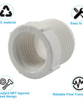Top Shelf 10 Piece 3/4 Inch Male To 1/2 Inch Female Thread Reducer Bushing PVC Pipe Adapter showing a close-up of the threaded connection.
