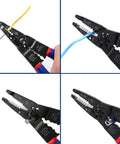 8 Inch Self-Adjusting Wire Stripper Set 3-In-1 Tool For Stripping Cutting And Crimping showcased in different uses and angles