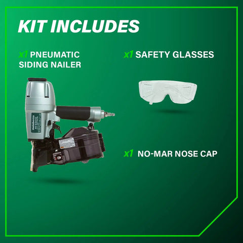 Kit includes Pro Grade Coil Siding Nailer for Sheathing Decking and Fencing with 15 Degree Plastic Collated and 16 Degree Wire Nails