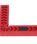 12 Pack Heavy Duty Plastic Corner Clamps For Woodworking Right Angle Frame Assembly Jig With Badass Non Slip Grip For DIY Furniture And Cabinetry No Sweat Setup Every Time, showing sturdy red plastic clamp for precise angle support.
