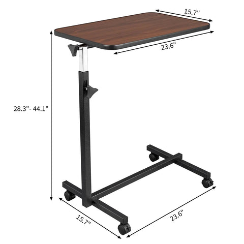 Smooth Rollin Mobile Adjustable Height Portable Computer Desk With Lockable Casters For Top Tier Home Office Standing Laptop Workstation Dark Wood Finish with adjustable height and rolling design.