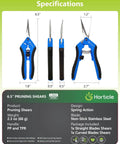 Two Pack 6.5 Inch Garden Scissors Pruning Shears For Small Plants, Razor Sharp Blades, Ergonomic Comfort
