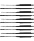 Set of 10 black TPU zip tie mounted anti skid grips for built tough universal car snow tire chains.