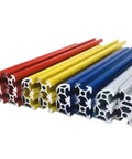 Heavy Duty Anodized Red 40 X 40mm T-Slot Aluminum Extrusion Profile in red, yellow, blue, and white colors for CNC machines and 3D printers.
