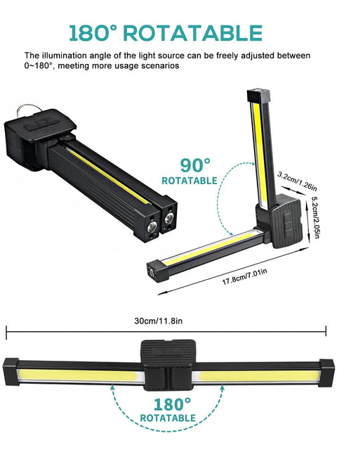 Diagram of Portable Gym Lighting For Posing And On The Go Magnetic Foldable LED Work Light With USB Rechargeable Battery