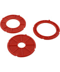 Heavy Duty Insertion Ring Set Crafted For RA1171 RA1180 RA1181 Router Tables showing three red plastic drop-in rings for precise woodworking.