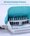 Close-up of 10 Hole Puncher For Loose Leaf Paper, Handheld Metal Circle Punch Tool For A4 A5 B5 Notebooks, blue metal punch open
