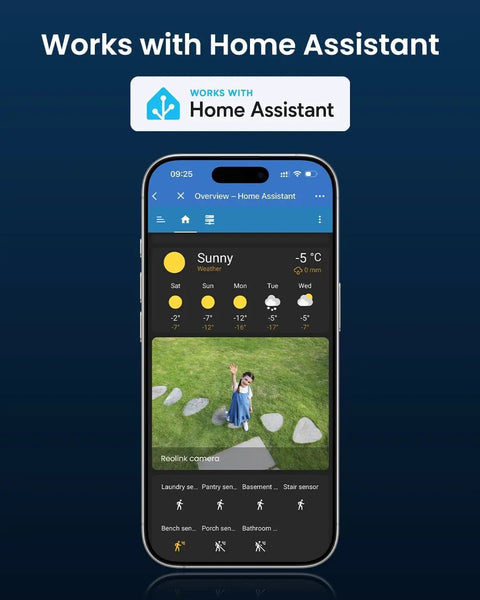 Smartphone displaying Home Assistant interface for security camera integration.