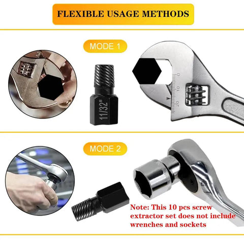 Heavy Duty 10 Piece Screw Extractor Set With Hex Head Easy Out Bolts Extractor Kit used with wrenches for removing stripped screws