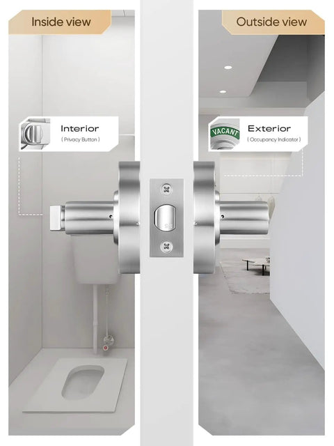 Bathroom Privacy Indicator Handle Lock For Commercial Doors, Large In Use Or Vacant Indicator With Occupancy Status showing interior and exterior view